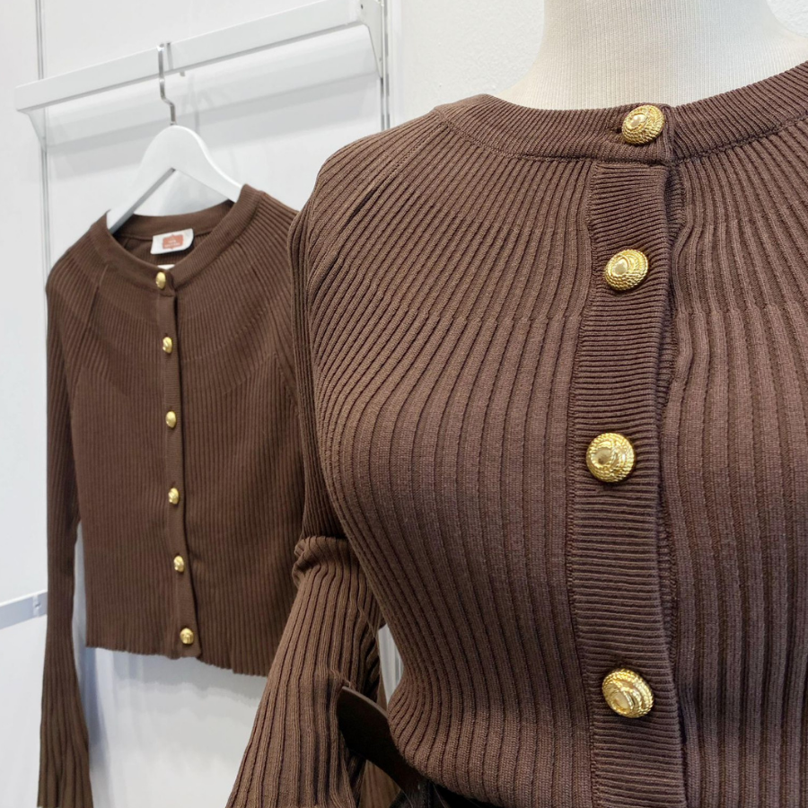 İspanyol kol koyu kahverengi triko hırka