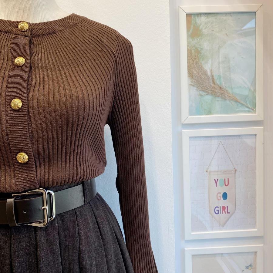 İspanyol kol koyu kahverengi triko hırka