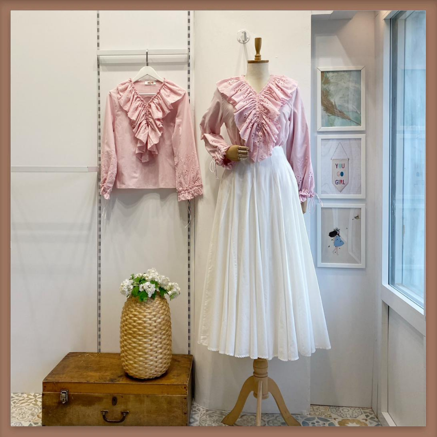 Brode Volanlı Pembe Keten Gömlek