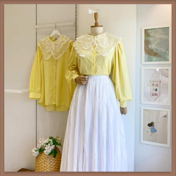 Beyaz Geniş Yakalı Sarı Tunik