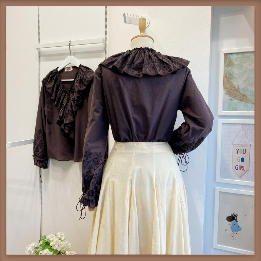 Brode Volanlı Acı Kahve Keten Gömlek