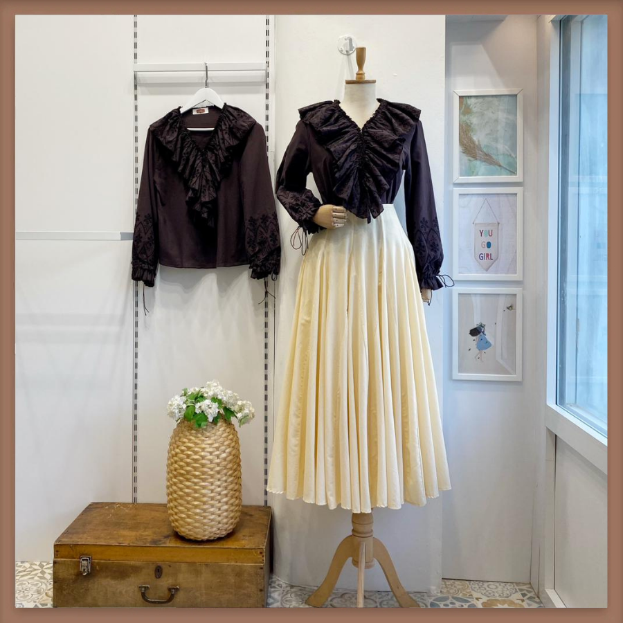 Brode Volanlı Acı Kahve Keten Gömlek