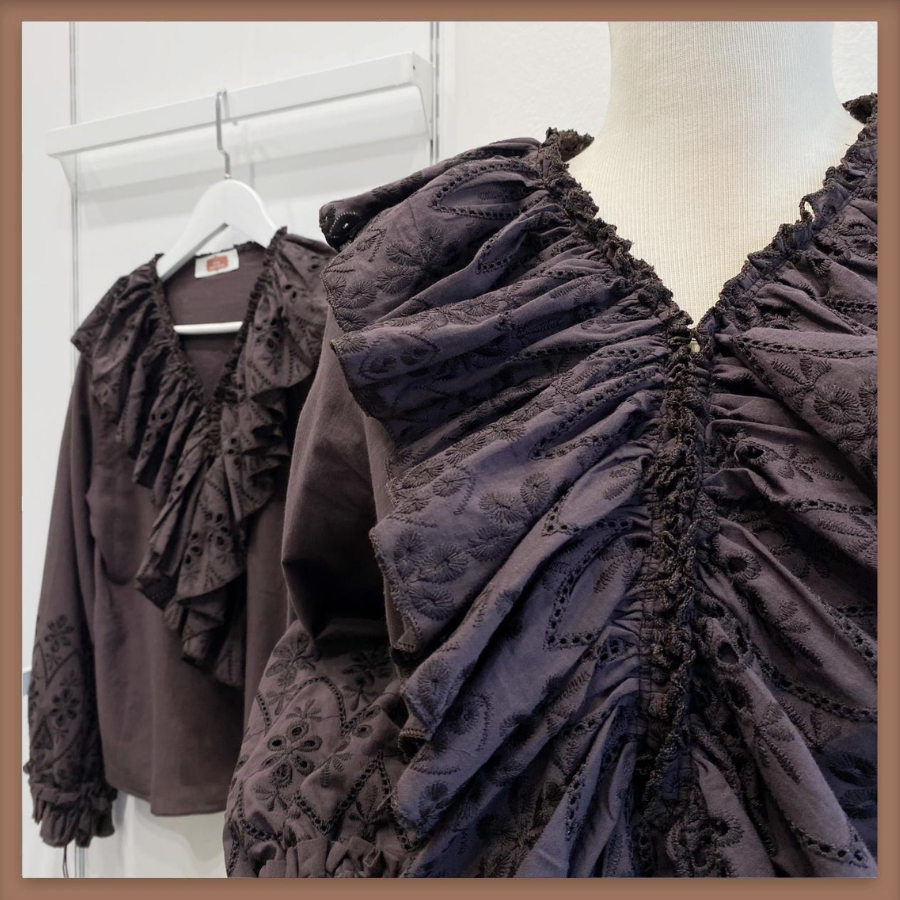 Brode Volanlı Acı Kahve Keten Gömlek