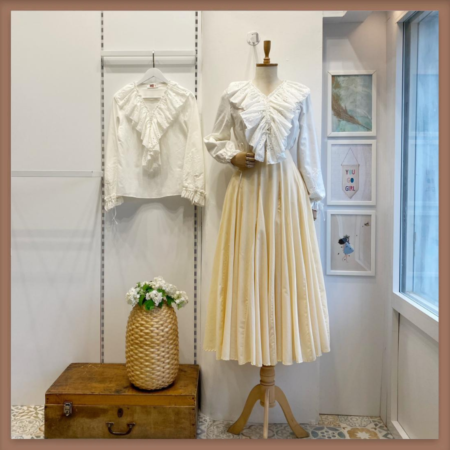 Brode Volanlı Beyaz Keten Gömlek