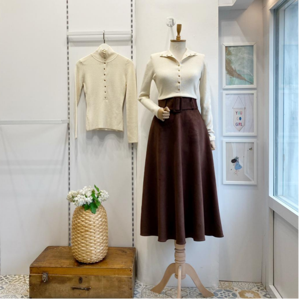 Çikolata Kahve Geniş Kemerli Süet Etek