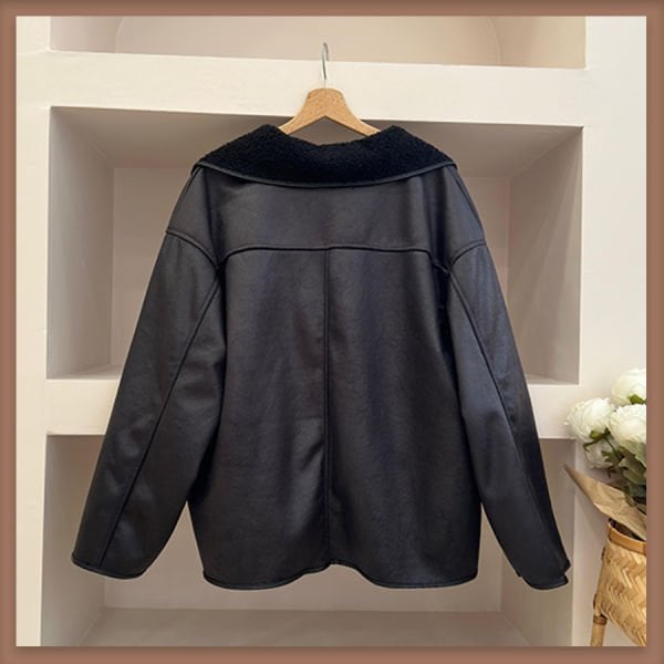 Siyah içi yün süet mont