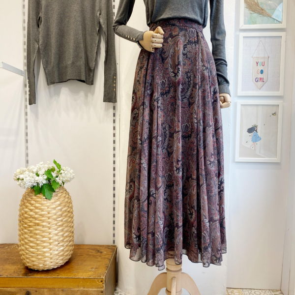 Şal Desenli Siyah Şifon Etek