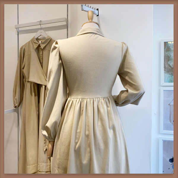 Gabardin Crop Detaylı Krem Elbise