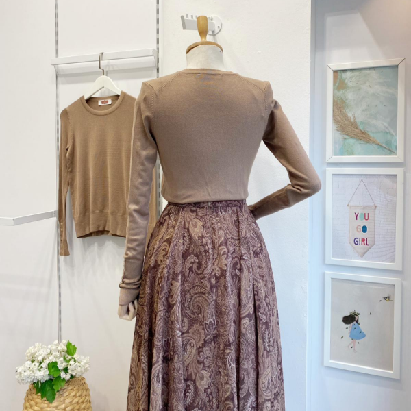 Koyu Vizon Bisiklet Yaka Kol Ortası Droplu Triko Kazak