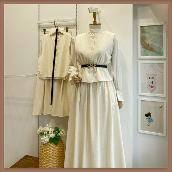 Clarian Keten Krem Yelekli Takım