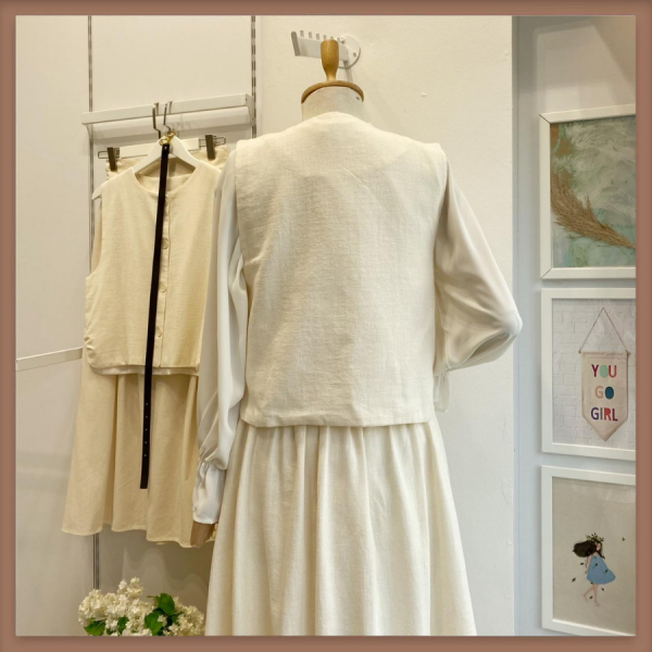 Clarian Keten Krem Yelekli Takım