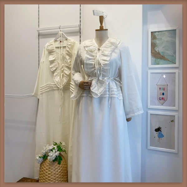 Ekru Şifon Paris Elbise