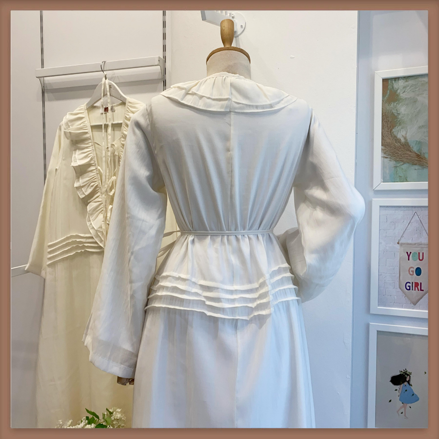 Ekru Şifon Paris Elbise