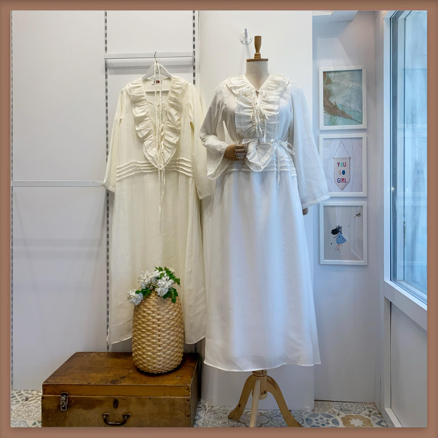 Ekru Şifon Paris Elbise