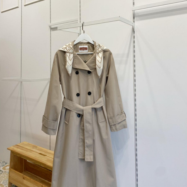 Haki Yeşili Fular Detaylı Trençkot