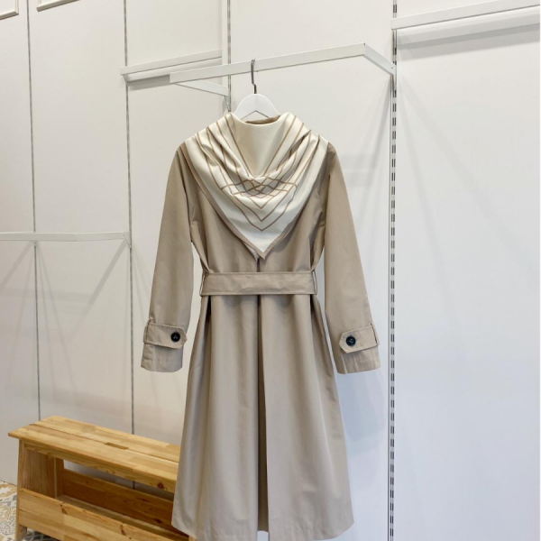 Haki Yeşili Fular Detaylı Trençkot