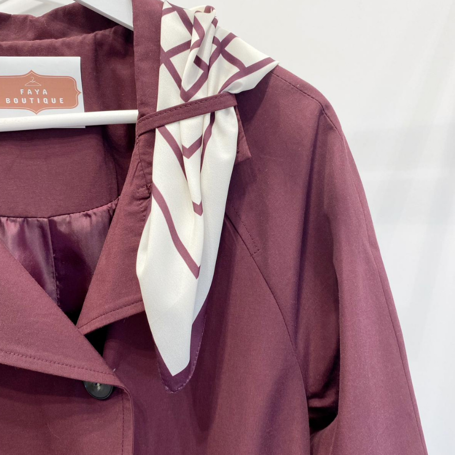 Bordo Fular Detaylı Trençkot