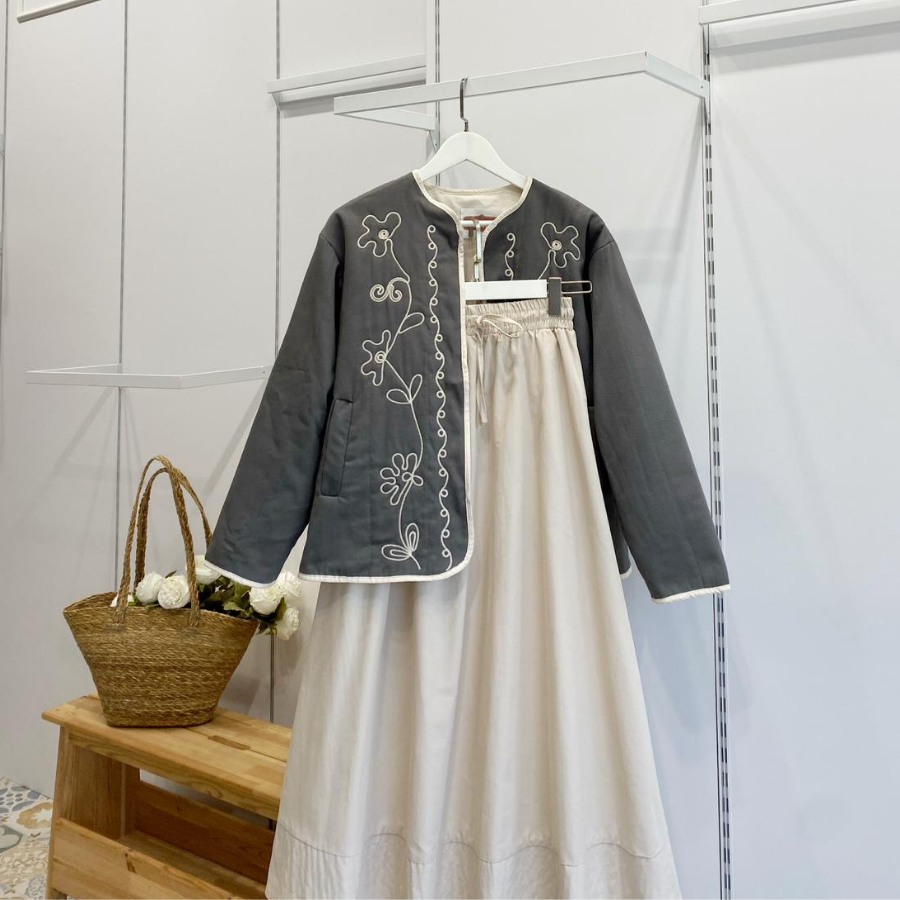 Gri Nakışlı Florina Ceket