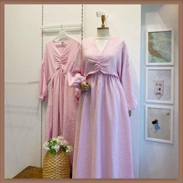 Şeker Pembe Blush Cloud Müslin Elbise