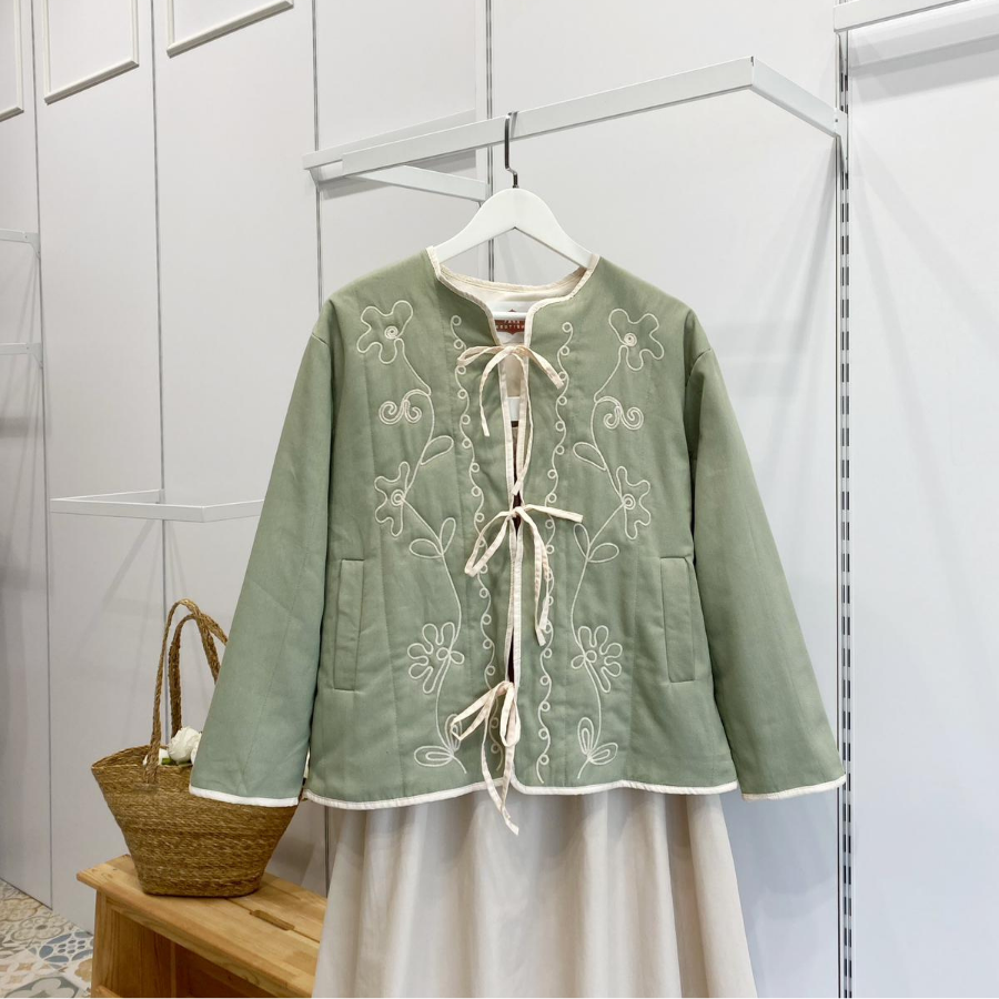 Mint Yeşili Nakışlı Florina Ceket