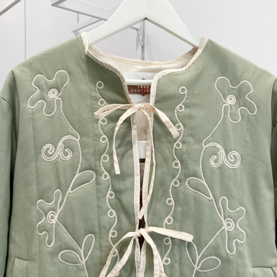 Mint Yeşili Nakışlı Florina Ceket