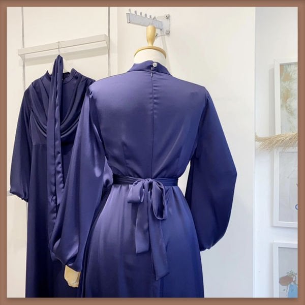 Lacivert drapeli saten abiye