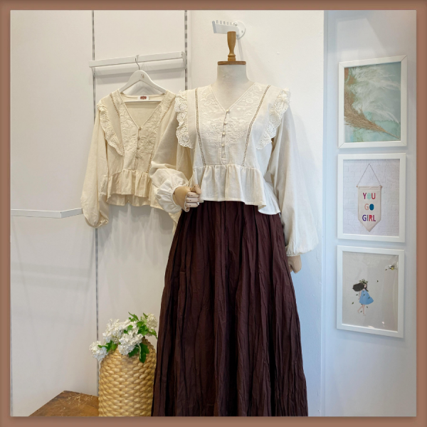 Krem İşlemeli Esquer Keten Gömlek