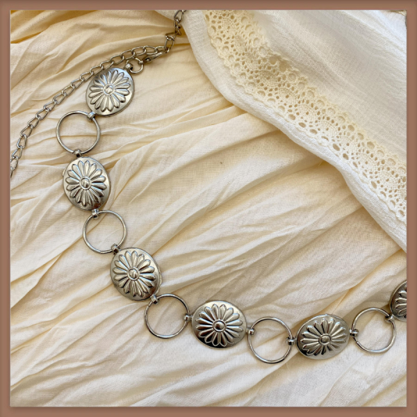 Fiore Desenli Silver Plaka Zincir Kemer