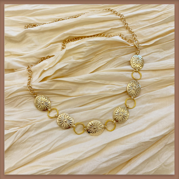 Fiore Desenli Gold Plaka Zincir Kemer