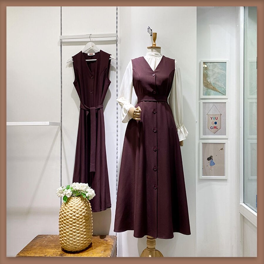 Mürdüm önü düğmeli double crep kumaş jile