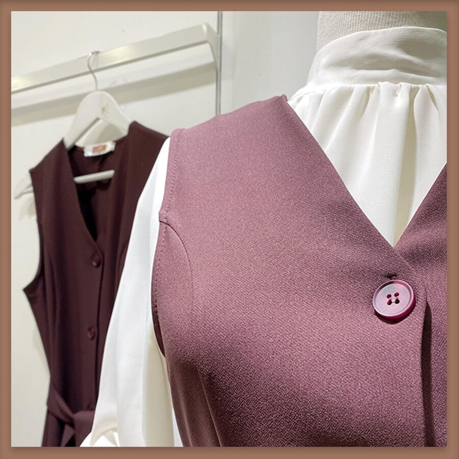 Mürdüm önü düğmeli double crep kumaş jile