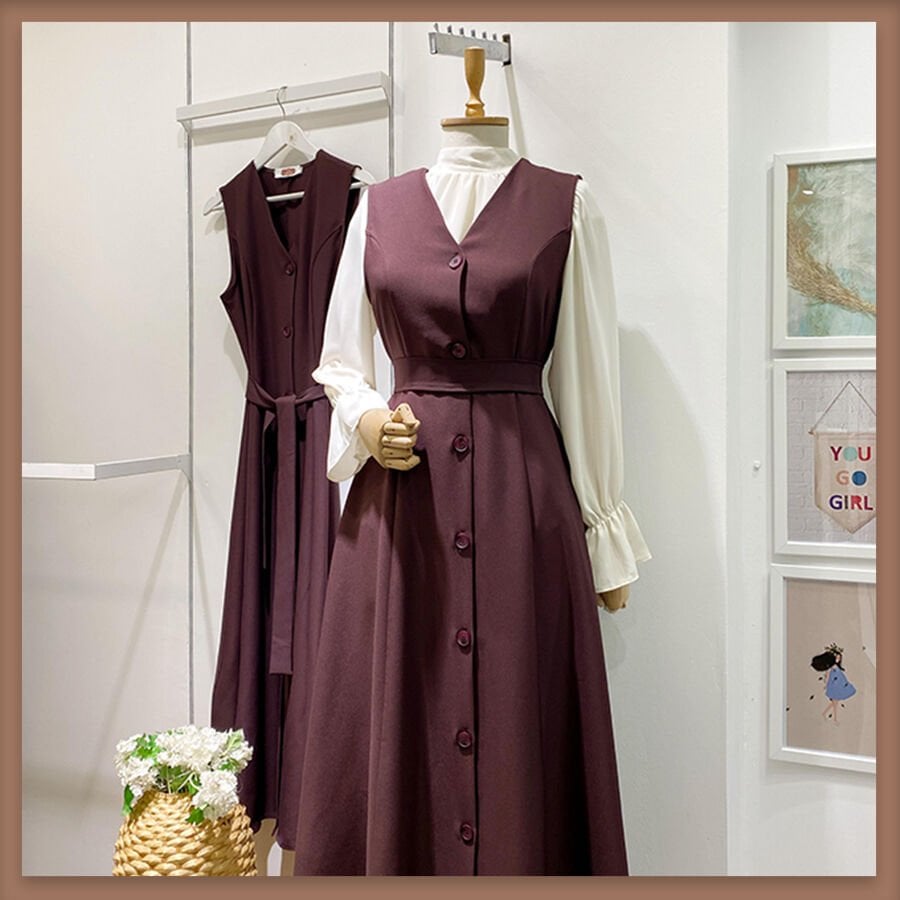 Mürdüm önü düğmeli double crep kumaş jile