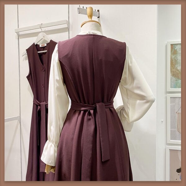 Mürdüm önü düğmeli double crep kumaş jile