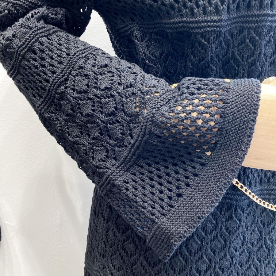 Siyah Loops Örme Triko Elbise