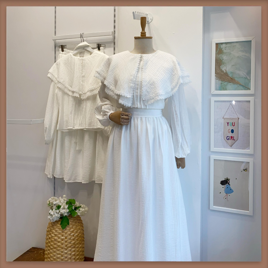 Beyaz Geniş Yakalı Florlyn Gofre Takım