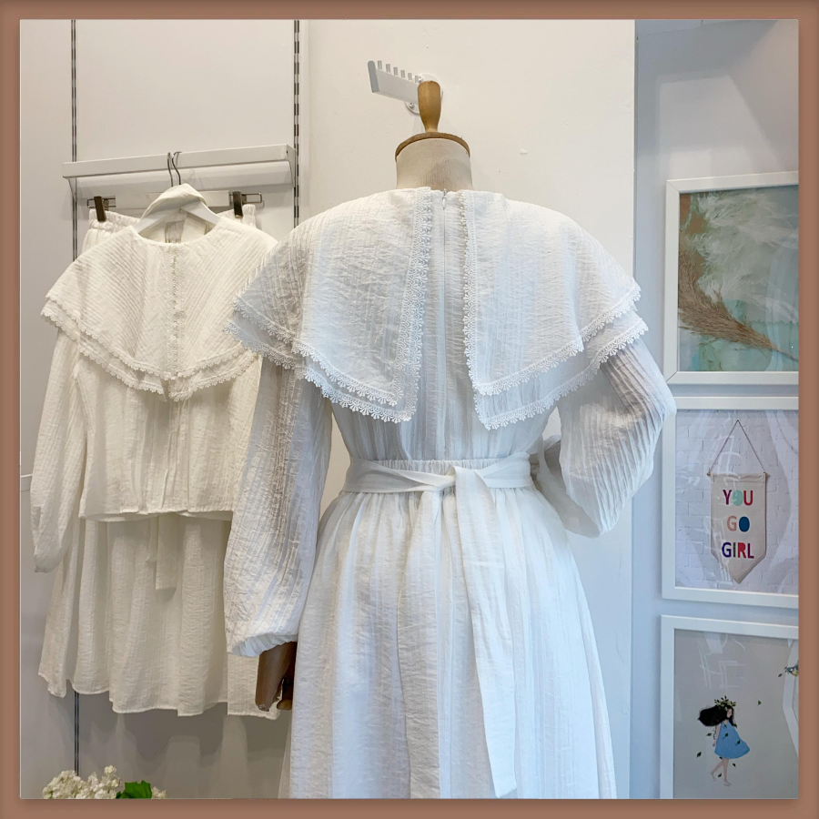 Beyaz Geniş Yakalı Florlyn Gofre Takım