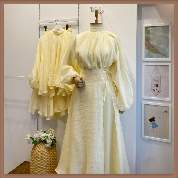 Dalgalı Şifon Kumaş Butteryellow Balon Kol Takım