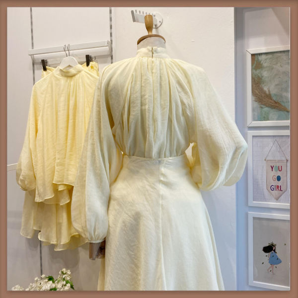 Dalgalı Şifon Kumaş Butteryellow Balon Kol Takım