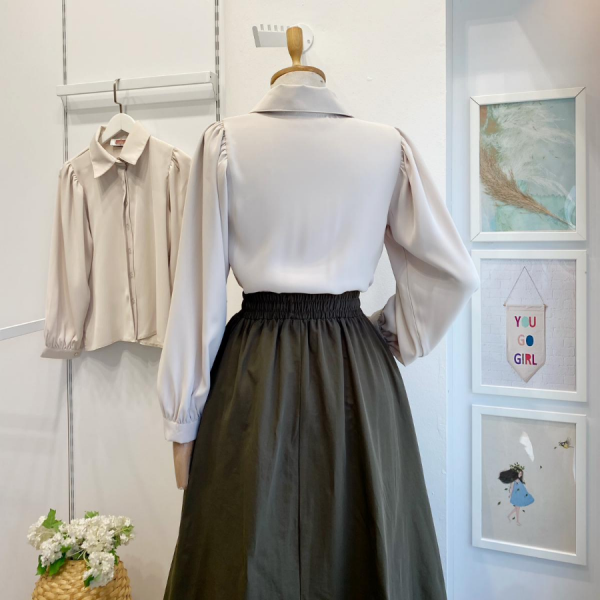 Krem Saten Agate Gömlek