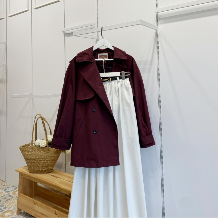 Bordo Rüzgarlık Detaylı Moonlit Kısa Trençkot