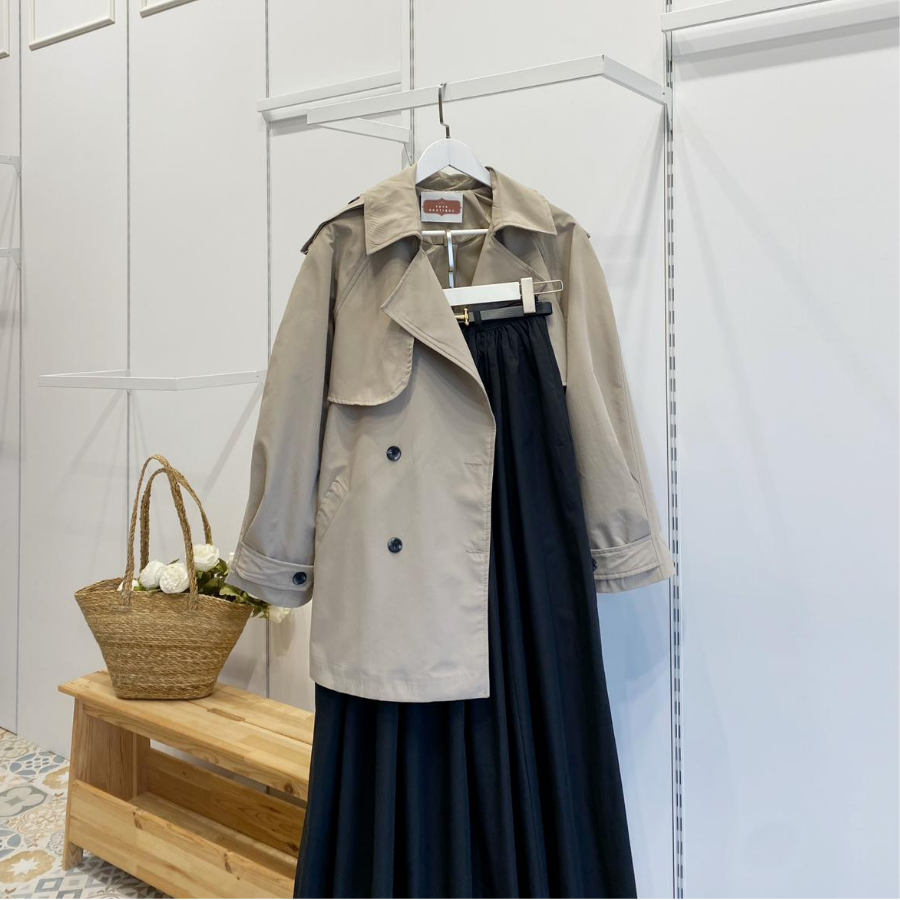 Vizon Rüzgarlık Detaylı Moonlit Kısa Trençkot