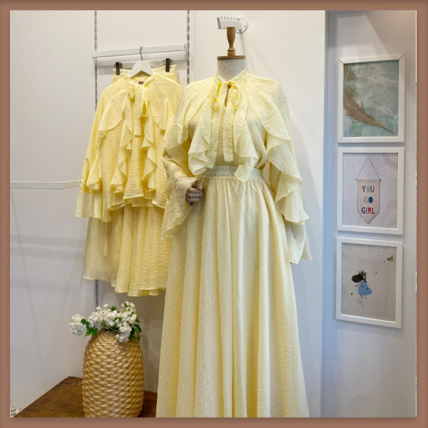 Sarı İspanyol Kol Mimosa Şifon Takım