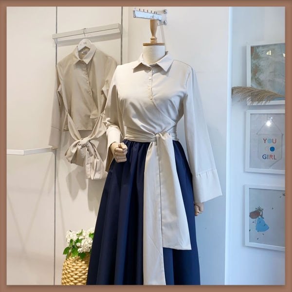 BAĞLAMALI KREM GÖMLEK