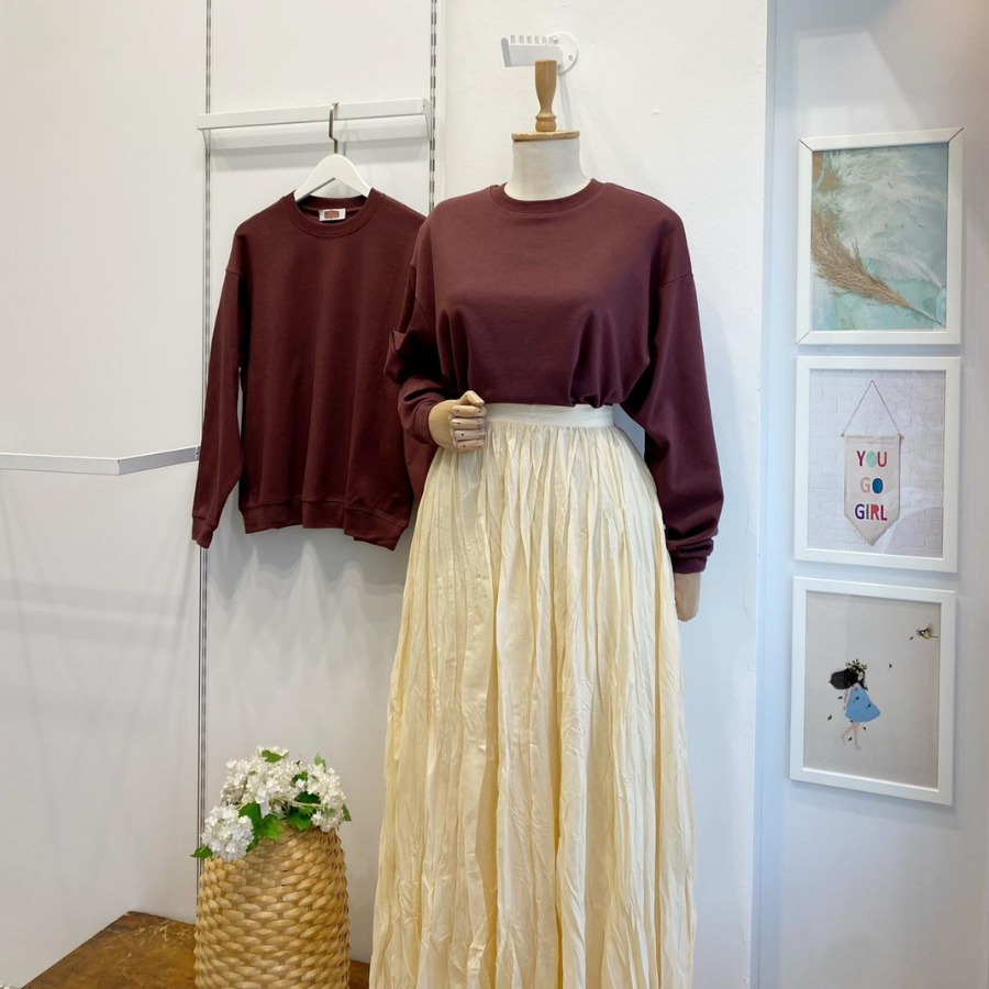 Kahverengi Beli Lastik Detaylı Sweat