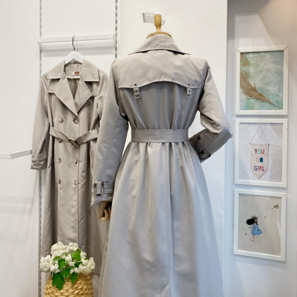Gri Zımba Detaylı Serein Trençkot