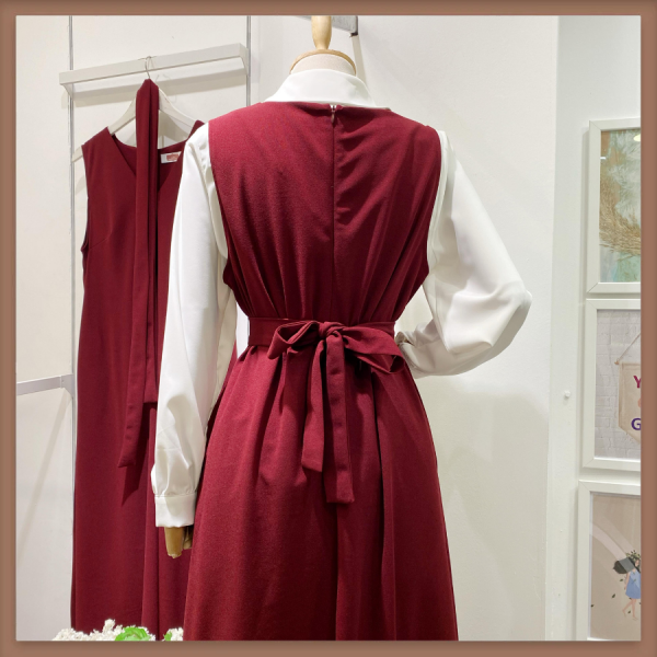 Bordo Kuşak Detaylı Basic Crep Jile