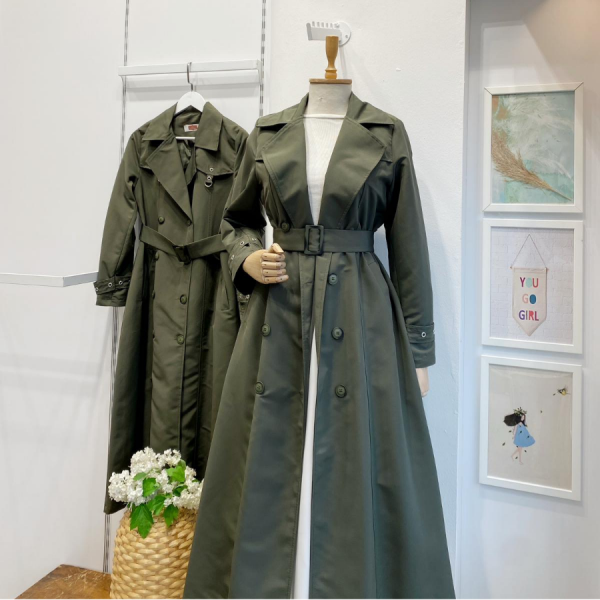Haki Yeşili Zımba Detaylı Serein Trençkot