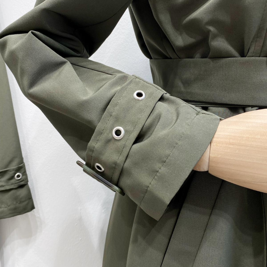 Haki Yeşili Zımba Detaylı Serein Trençkot