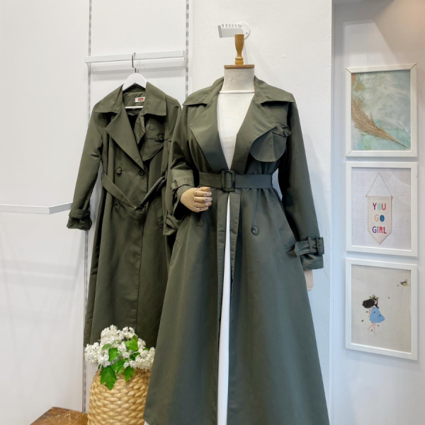 Haki Yeşili Düğme Detaylı Brume Trençkot