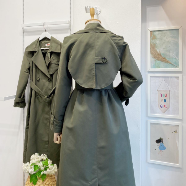 Haki Yeşili Düğme Detaylı Brume Trençkot